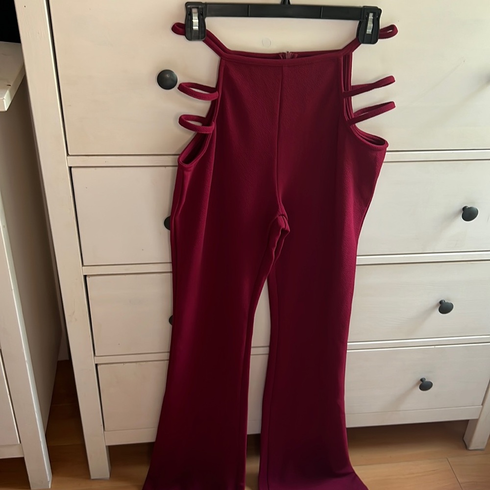 Maroon Cut Out Flare Pants